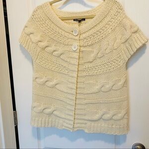 Vintage Cable knit Cream Colored Short Sleeves Sweater Cardigan Size Large